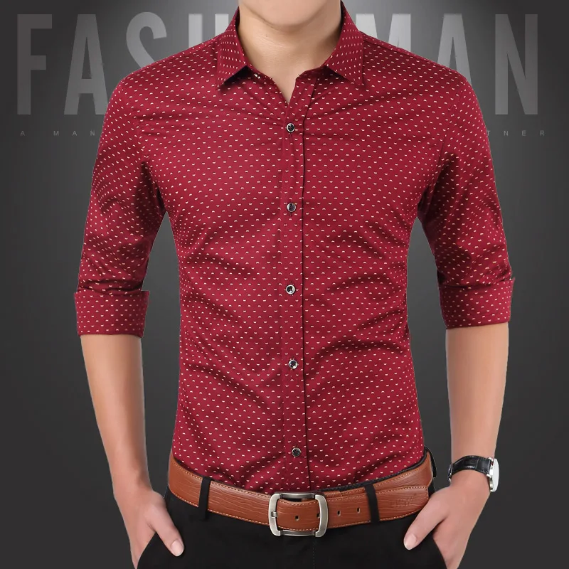 Camisa ajustada de manga larga para hombre, camisa informal de lunares, talla grande, para redes sociales, primavera, 2024