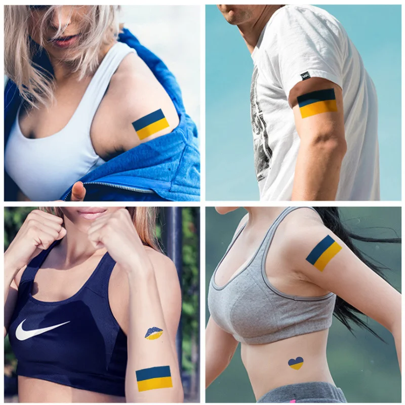 5pcs Lot Ukraine Flag Tattoo Sticker on Face or Arm Environmental Waterproof Sticker Ukraine Flag Sign America U.K Germany