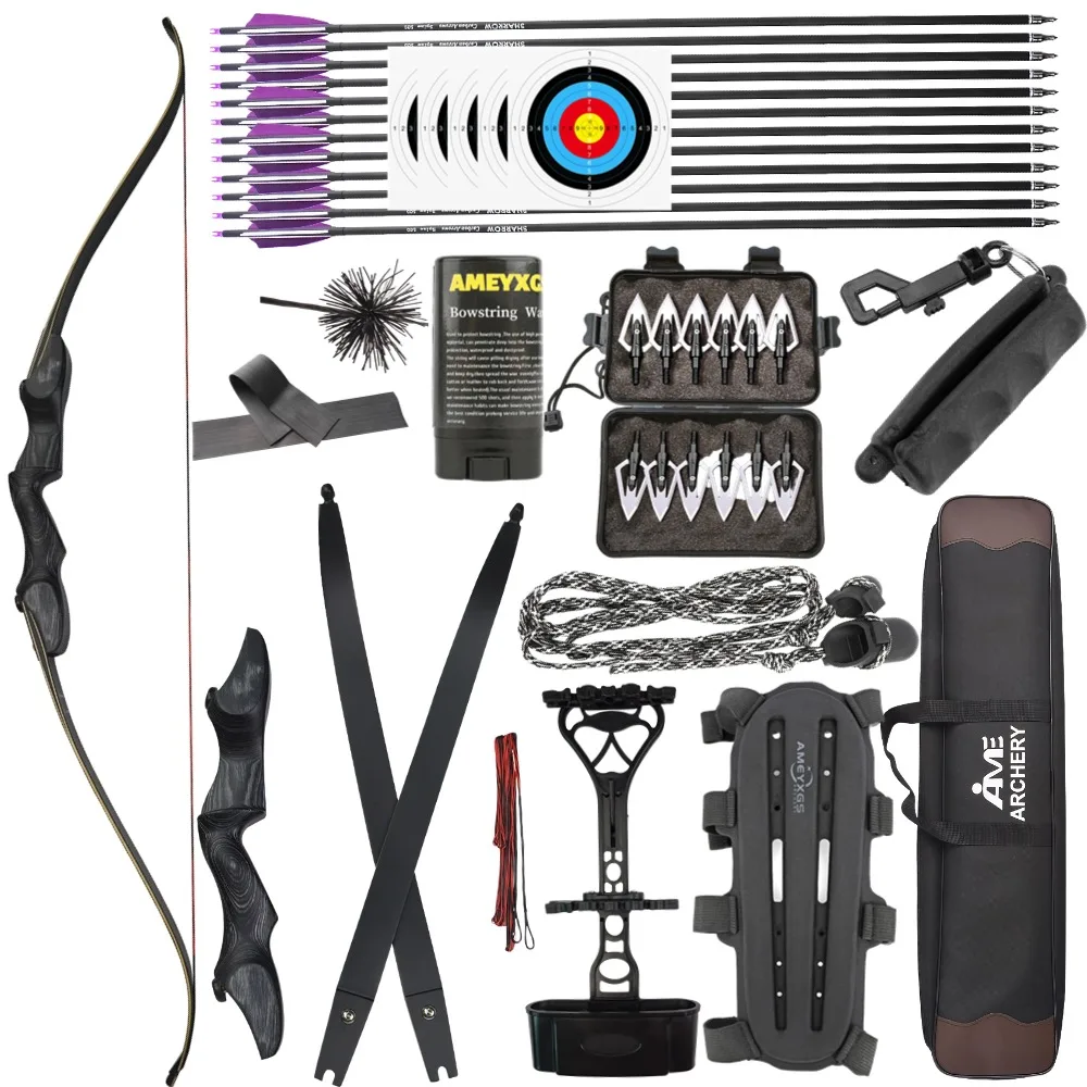

Archery 60inch Recurve Bow Set 40Ibs Fibreglass Maple Laminate Limbs Engineered Wood Bow Handle with 12 Carbon Arrows Hunting