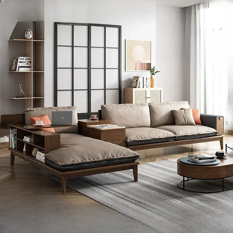 X-S  Italian Nordic Fabric Leather Winter Summer Two-Purpose Sofa Modern Living Room Combination Solid Wood Storage Sofa HG