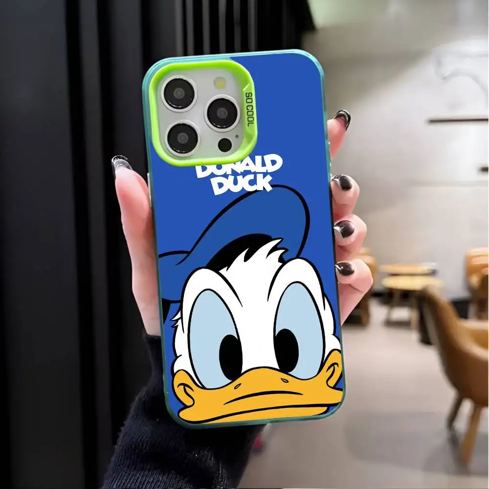 كارتون D-Donald D-Duck الأزرق جراب هاتف IMD جراب هاتف آيفون 16 15 14 13 12 11 برو ماكس زائد اللون غطاء فضي
