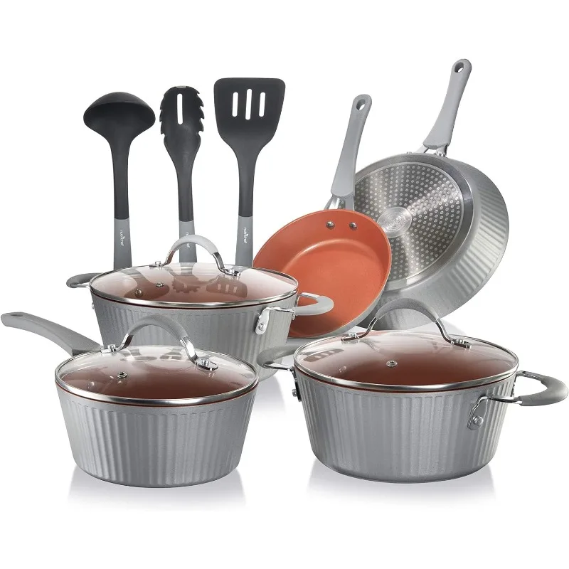 

Nonstick Cookware Excilon |Home Kitchen Ware Set with Saucepan, Frying Pans, Cooking Pots, LidS