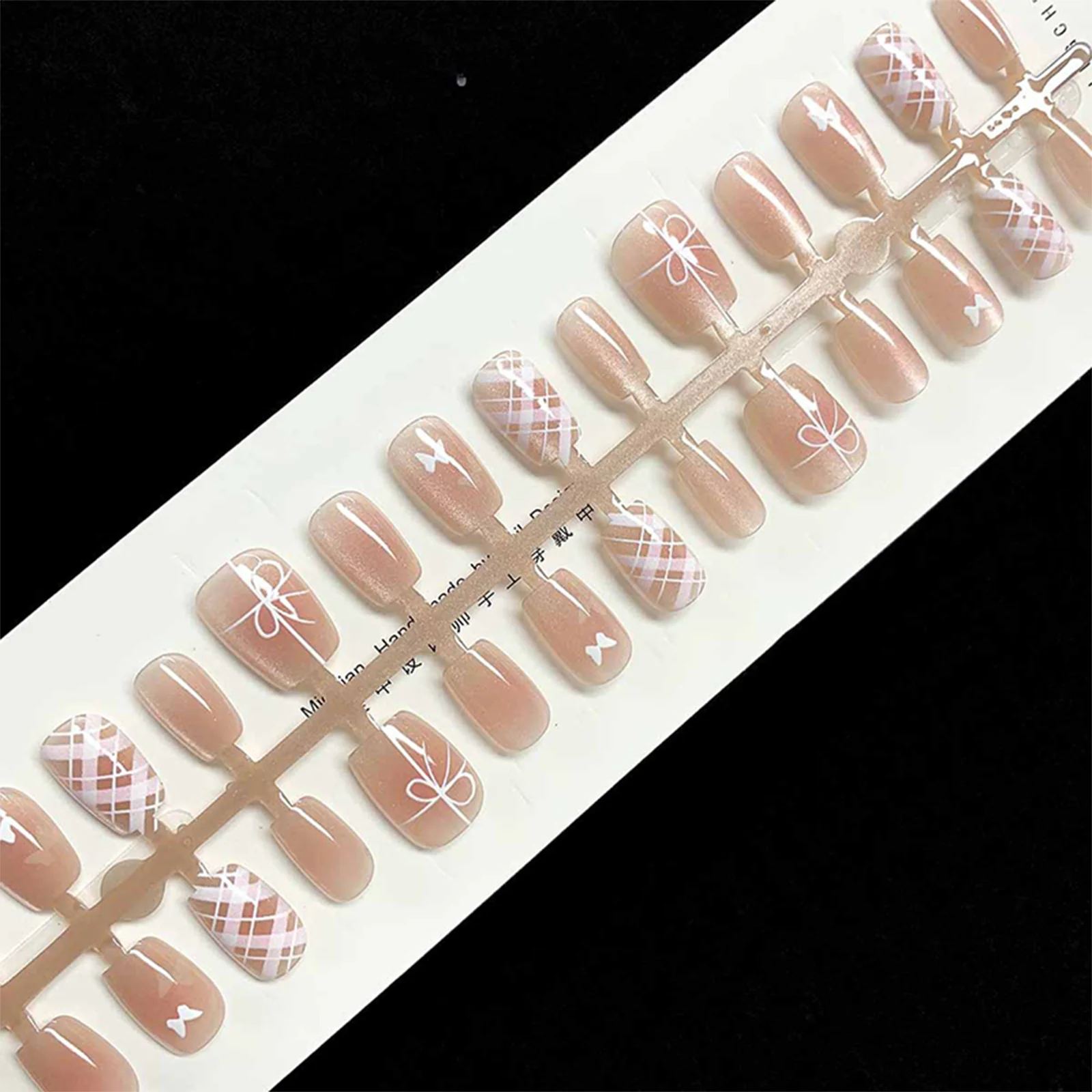 10/30pcs Plaid Bow Press On Nails Handmade Short Full Cover Nail Tips XS/S/M/ Wearable Women Fake Nails Manicure Decoration