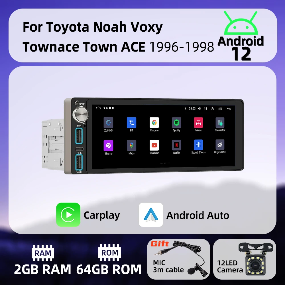 

Carplay 1 Din Radio Android Car Multimedia for Toyota Noah Voxy Townace Town ACE 1996-1998 6.86" Stereo Head Unit Autoradio GPS