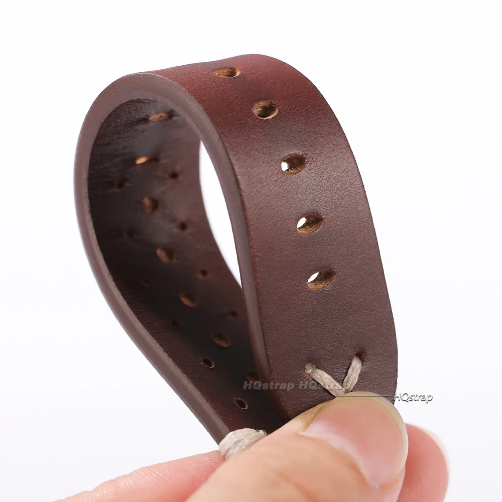 Breathable Retro Genuine Leather Watchband Oil Wax Discoloration Cowhide Leather Strap 20 22mm High Quality Business Watch Band image 5