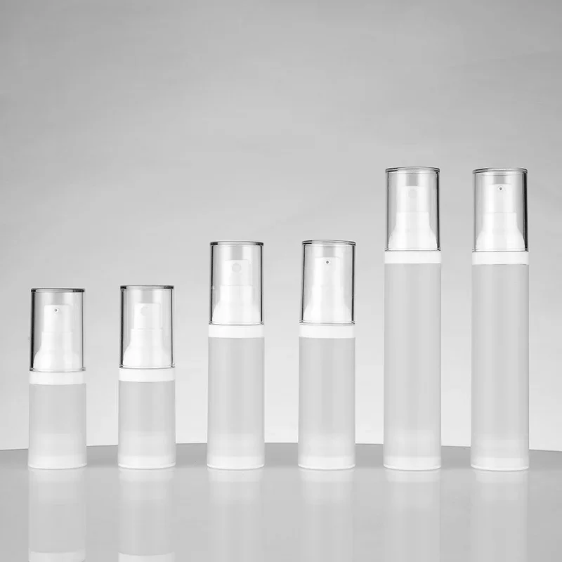 ポンプボトル 20ml 30ml 50ml 真空プラスチックポンプボトル 旅行用詰め替え香水容器 ホワイトフロストエアレススプレーボトル