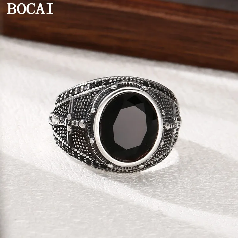 

BOCAI S925 стерлингового серебра винтажное индивидуальное модное открытое кольцо с мечом мужской и женский подарок