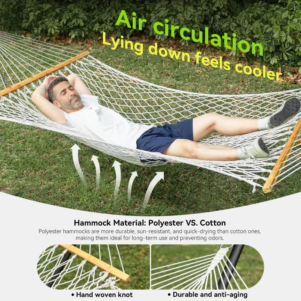 Two-Person Handwoven Rope Hammock with Spreader Bar - Indoor & Outdoor Use for Patio, Backyard (White)