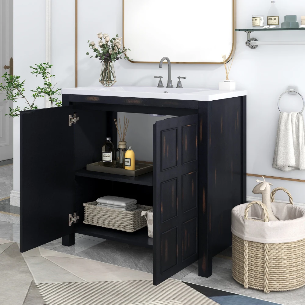 36 Inch Bathroom Vanity Organizer with Sink, Combo Cabinet Set, Bathroom Storage Cabinet, Retro Espresso