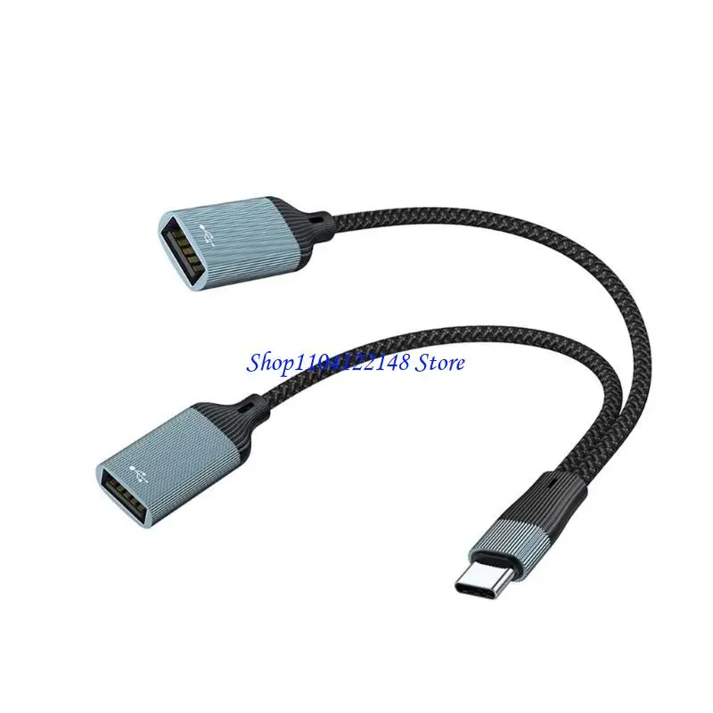 P9FA Two USB C Female Connectors Splitter Aluminum Alloy Chargers Adapters for Mobile Computings