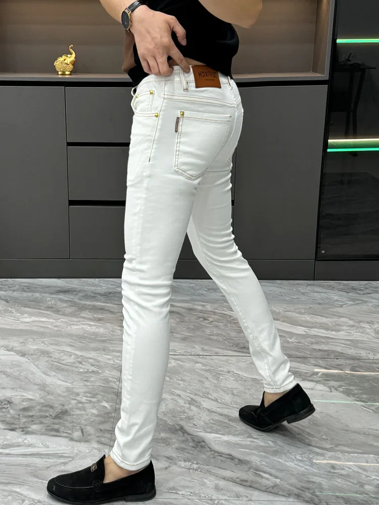 

Белые джинсы прямого кроя Slim Fit для мужчин, повседневные, осенне-зимние, новые, простые, в европейском стиле, чистая версия