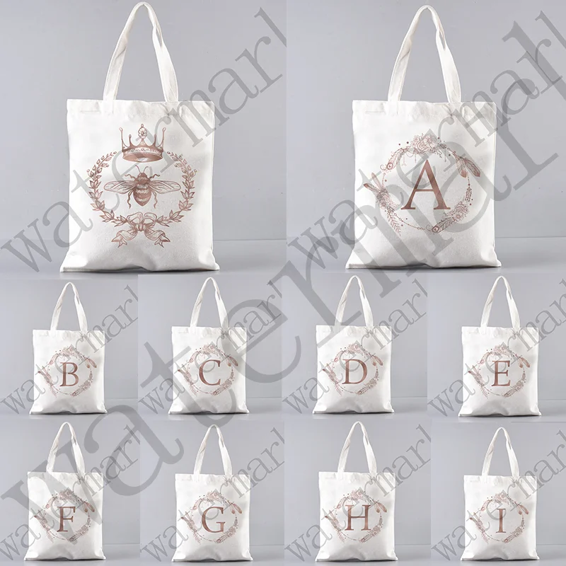 Large Capacity Student Toiletries Organizers Casual Tote Letter Bags Gift Flowers Alphabet A-Z Women Shopping Tote Bags Canvas