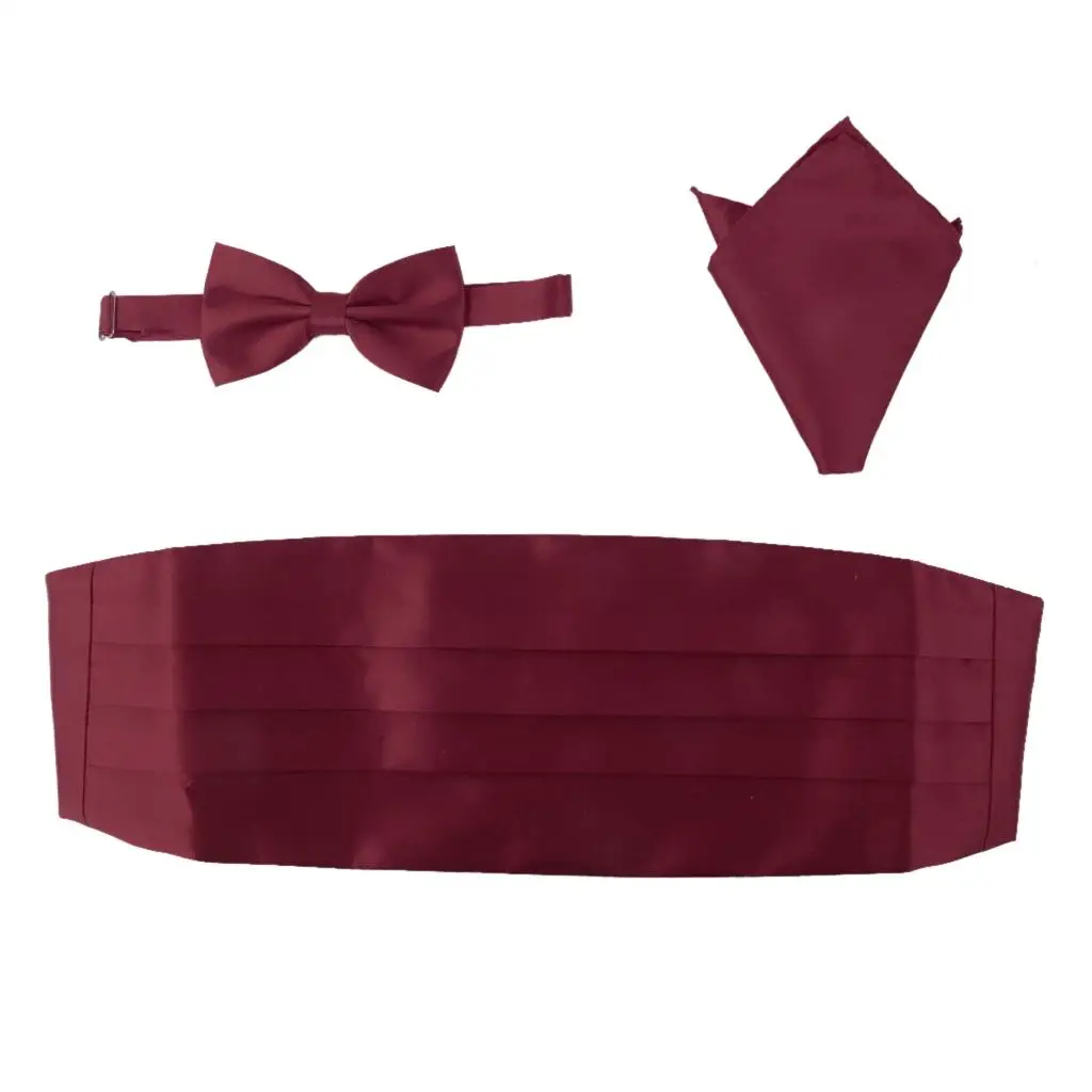 Satin Bow Tie Cummerbund and Pocket Handkerchief Set Men's Luxury Necktie for Ceremony and Evening Attire