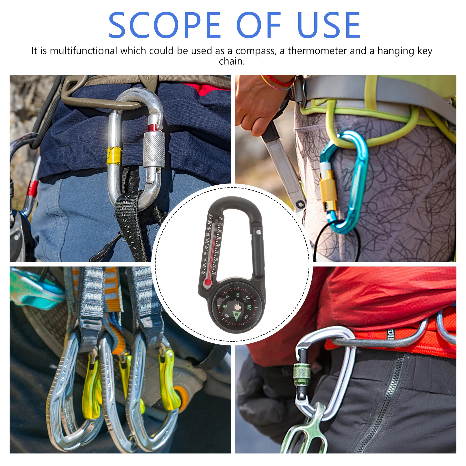 

Portable Keychain Compass Carabiner Small Durable Outdoor Hiking Climbing Camping Tool Watch