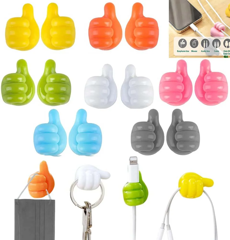 5/10/20Pcs Silicone Thumb Wall Hook Cable Management Wire Organizer Wall Hooks Hanger Storage Holder For Kitchen Bathroom