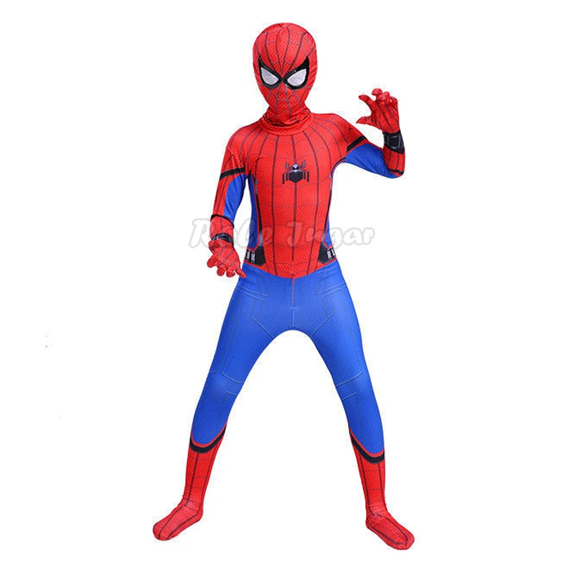 Superhero Spiderman Costume Bodysuit for Kids Spandex Zentai Halloween Cosplay Far From Home Spider Man Jumpsuit Headgear Suits