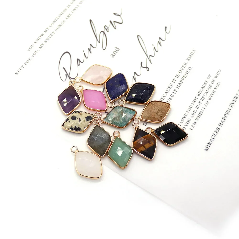 Versatile Natural Crystal Polished Rhombus Electroplated Bezel-set Single-hole Pendant 15x25mm DIY Necklace Jewelry Accessory