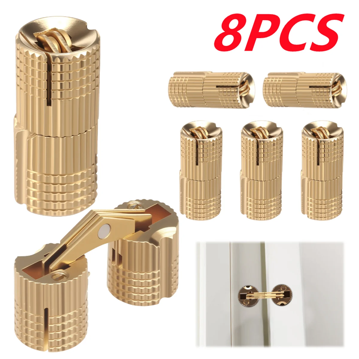 8pcs 10mm Copper Brass Door Hinges Cylindrical Hidden Cabinet Concealed Invisible Furniture Barrel Hinge For Hardware Gift Box
