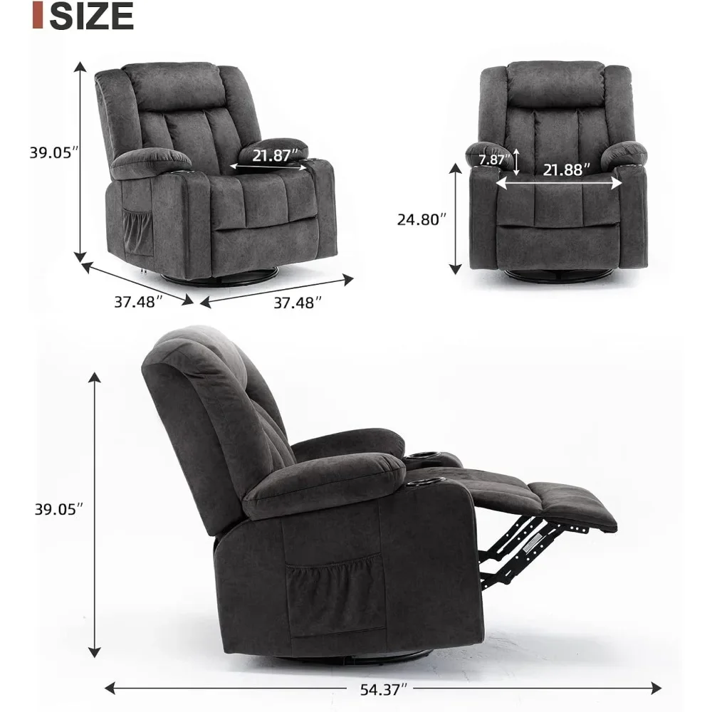 Recliner Chair Massage Rocker with Heated 360 Degree Swivel Lazy Boy Recliner Single Sofa Seat with Cup Holders for the elderly