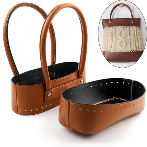Imagen 1 del producto 1 Juego de bolso de ganchillo tejido DIY, bolso grande de hombro, Material de costura, asas de parte inferior de cuero PU para mujer, accesorios para hacer bolsos