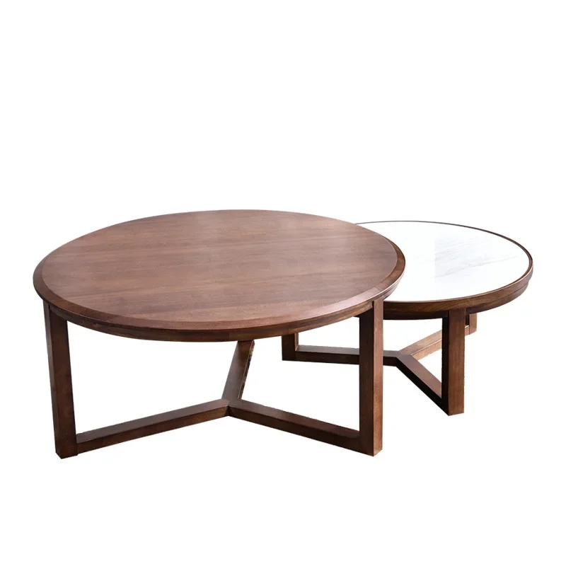 

Tea table solid wood round modern minimalist luxury simple small-sized rock table size round several combination tea table guest