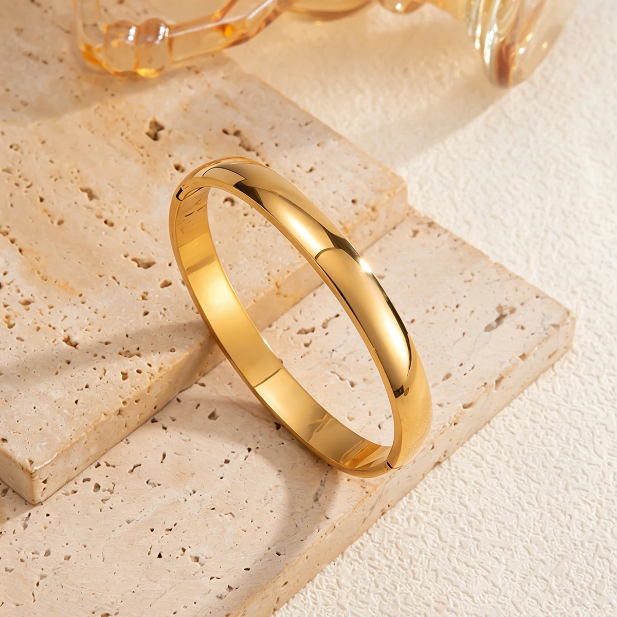 PuRui Minimalist Glossy Stainless Steel Round Spring Bangles Women Waterproof 18K Gold Plated Stackable Bracelet Jewelry Gift