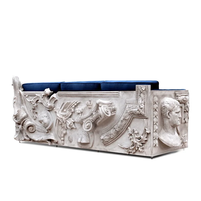 Italian light luxury designer sofa villa large living room modern retro style solid wood carving fabric sofa