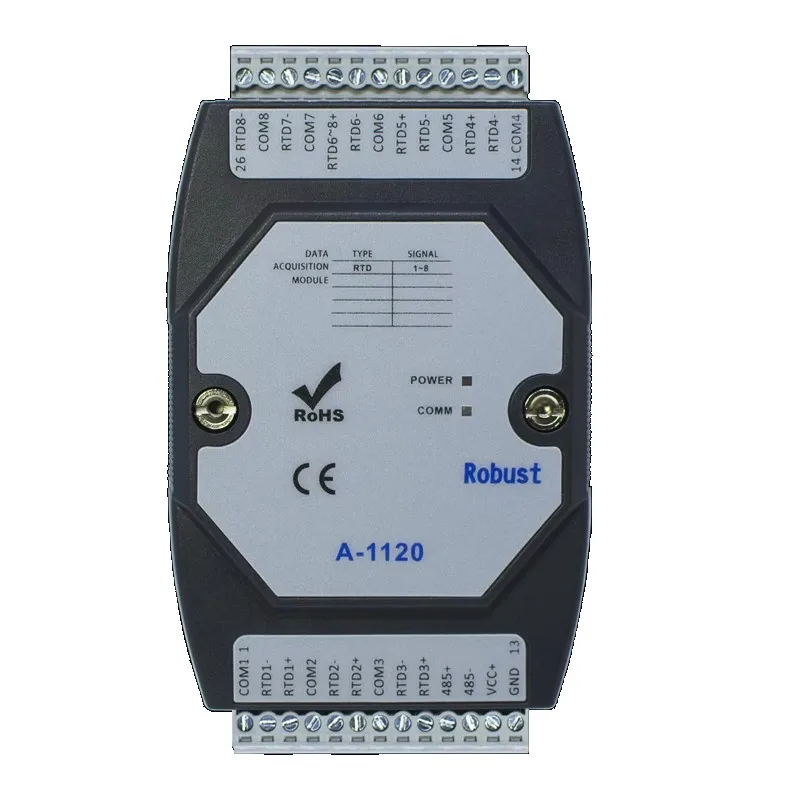 

Модуль аналогового ввода-вывода PT-100 с 8 аналоговыми входами (PT-100), портом RS-485, протоколом Modbus RTU (A-1120)