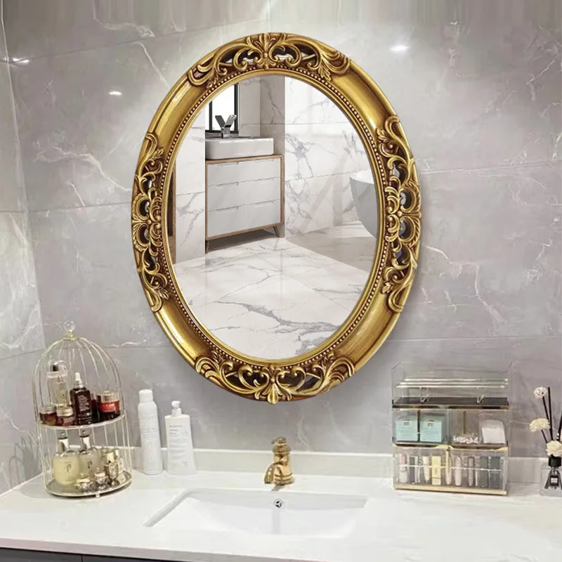 Oval hollow bathroom mirror household wall hanging porch decorative mirror toilet wall hanging mirror