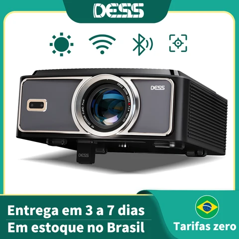 Projetor DESS 4K com foco automático, banda dupla, WiFi 6 BT5.2, projetor portátil para escritório e casa, Android Cinema Smart