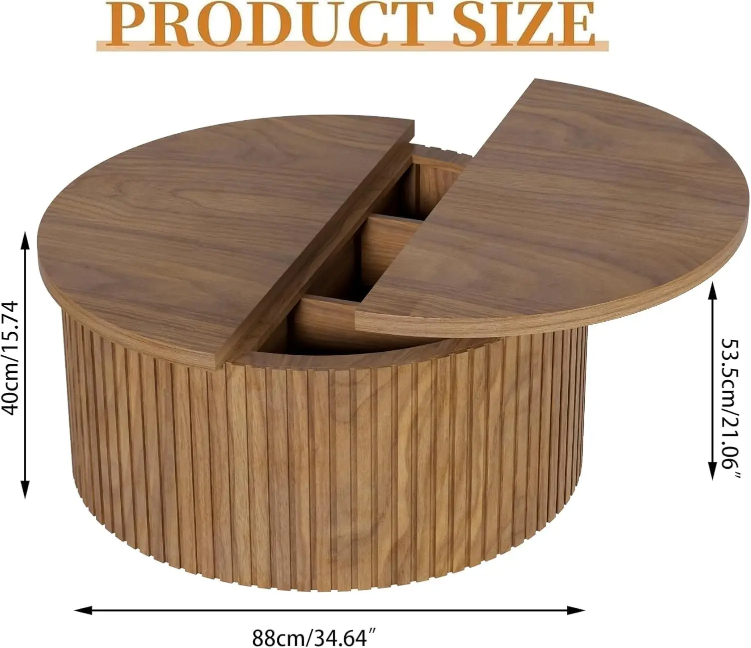숨겨진 수납 공간이 있는 라운드 리프트 탑 커피 테이블, 거실용 31.6인치 모던 커피 테이블, 원형 목재 플루티드