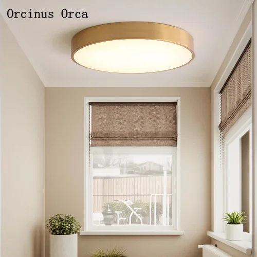 

Nordic copper LED ceiling lamp staircase hallway living room bedroom American country gold circular ceiling lamp free shipping