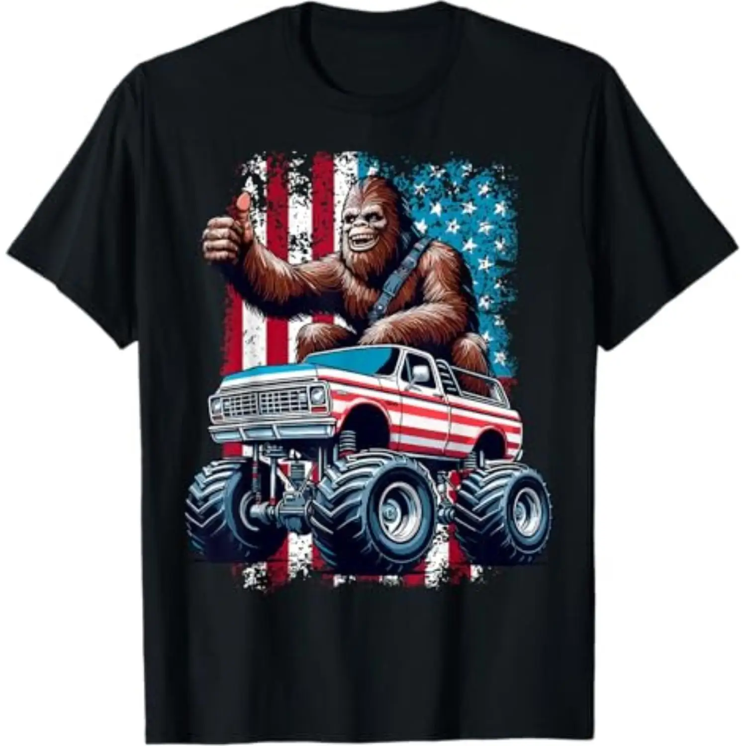 

Unisex Casual Tee Shirt American Flag Bigfoot Graphic Top Men Women Funny Patriotic T-shirt Short Sleeve