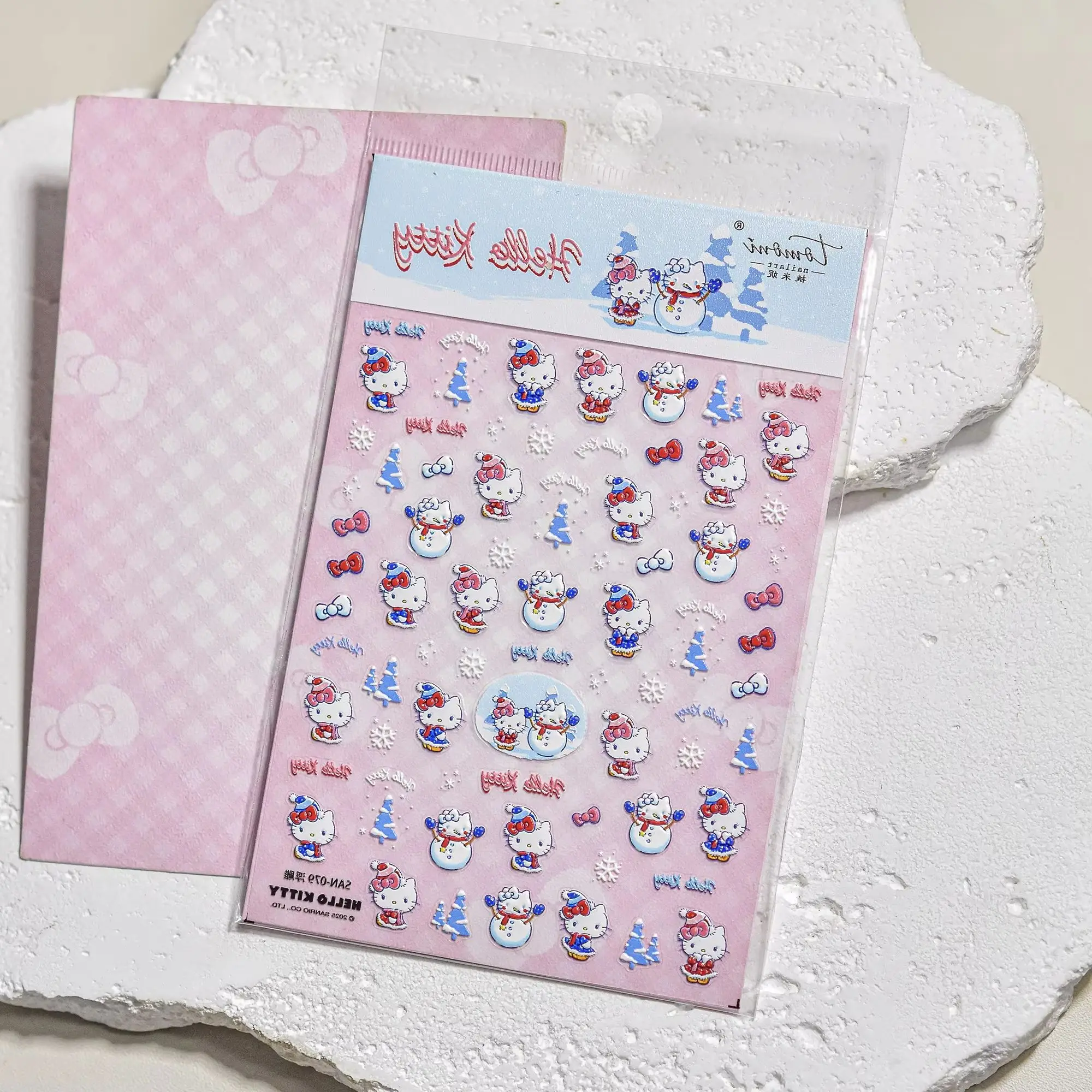 1PCS 5D Embossed Sweet Bowknot Hello Kitty Nail Stickers Kawaii Cartoon Design Nail Decals DIY Manicure Accessories For Women