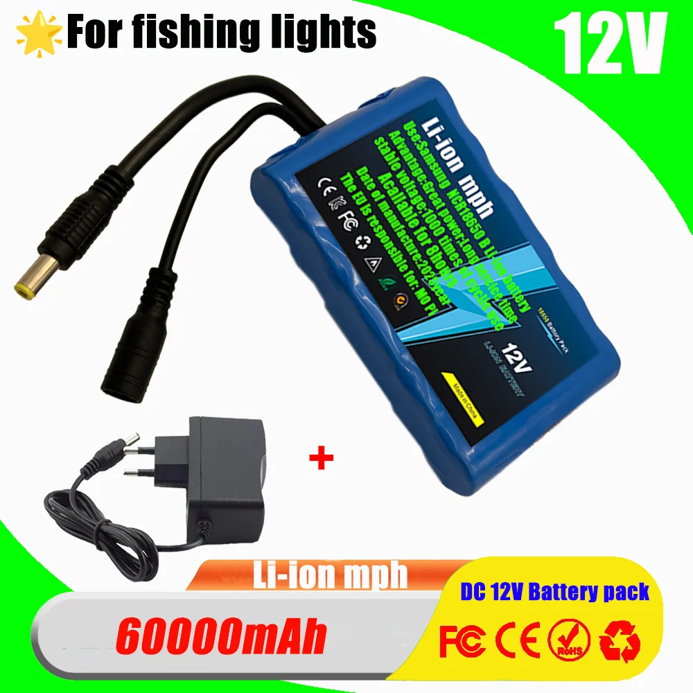 

12V 18650 Battery pack 6000mAh 18650 Rechargeable batteries 12.6V PCB Lithium Battery pack Protection Board 8.4V 1A Charger