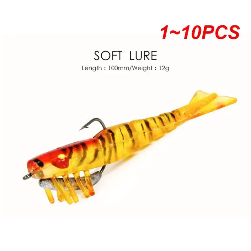 

1~10PCS Artificial Soft Plastic Shrimp Lure Jumping Jig 100mm 12g Camarao Prawn Lure Silicone Bait With Hook Sea Bass Fishing