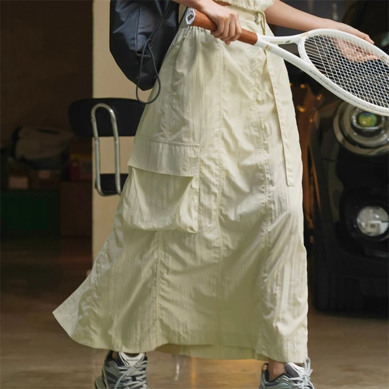 

Hot Sale Women Skirt Vintage Trend Street Casual Sports Long Skirt Tie Loose Tennis Sports Skirt