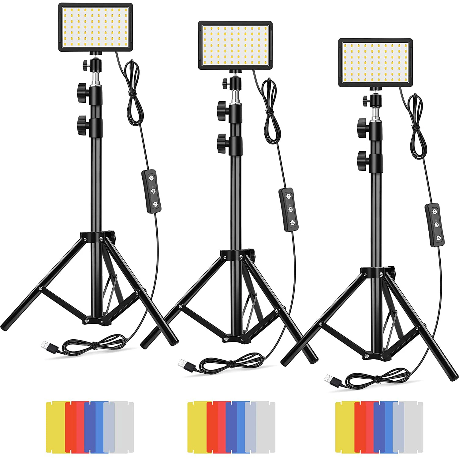 LED Photography Video Lighting Panel Kit USB Light With Mini Adjustable Tripod Stand RGB Color Filters For Photo Studio Shooting