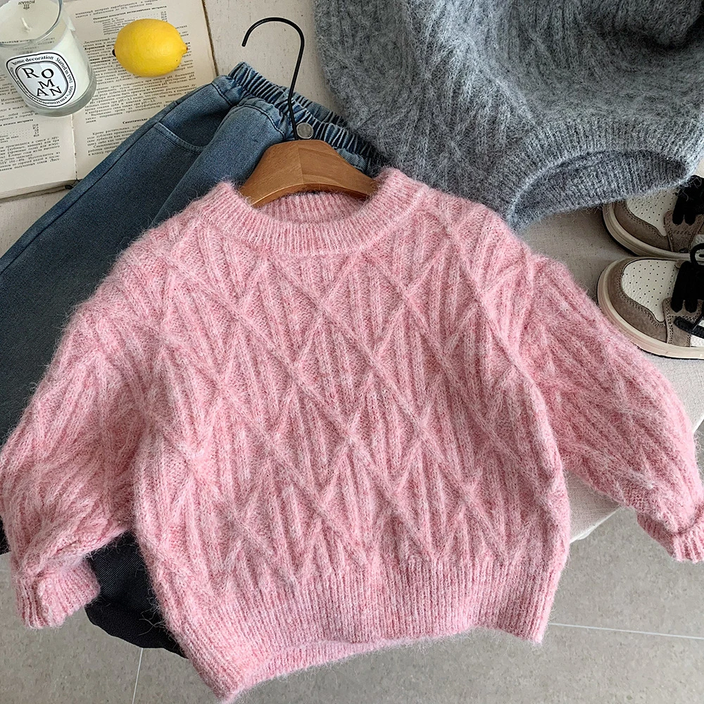 الشتاء الاطفال سميكة محبوك سترة بلون س الرقبة الدافئة البلوز القمم الكورية نمط الفتيات الفتيان قاعدة البلوزات الأطفال تريكو