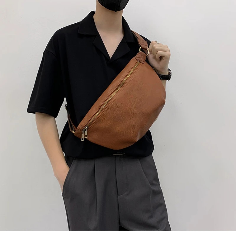 

2023 Fashion Men's Retro Chest Bag Leather Bag Large Capacity Leisure Backpack High Quality Pu Leather Shoulder Crossbody Bag