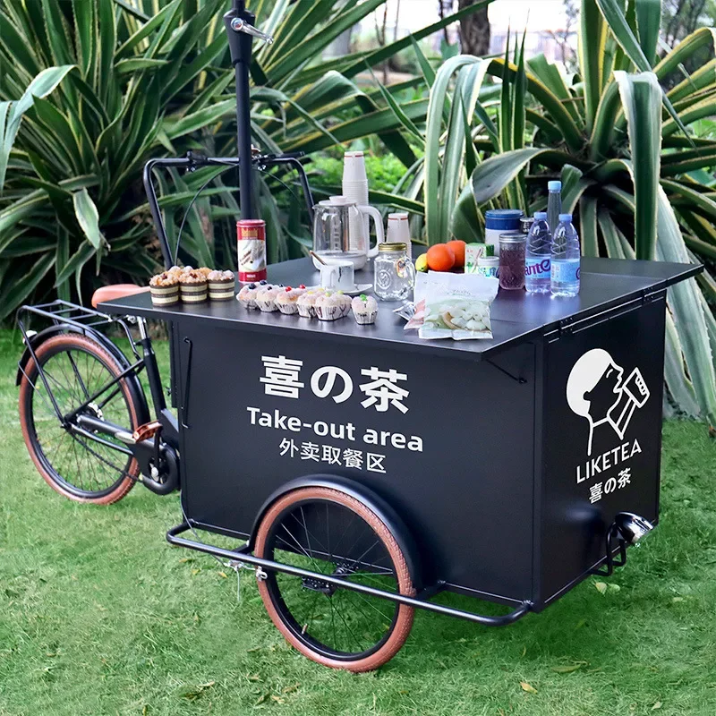 Custom Tricycle Food Cart Mobile Fried Skewer Oden Grilled Squid Coffee Stall Creative Floating Vendor Bike for Shop Entrance