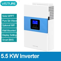 Visture 5.5KW Hybrid Solar Inverter Pure Sine Wave MPPT BMS 220v Solar Charger Power Home Invertor Converter WiFi App control