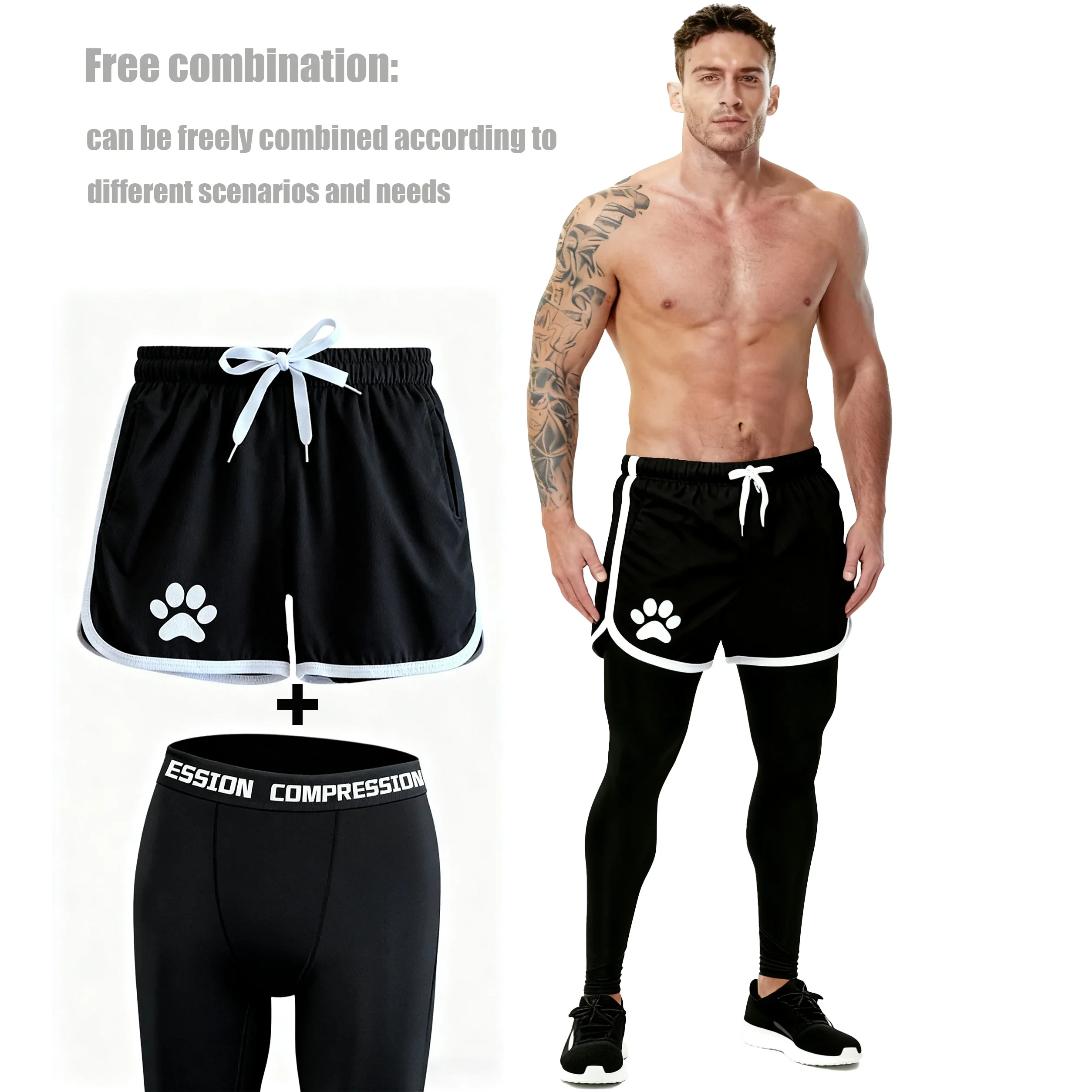 

1 или 2-х предметные мужские шорты для бега, компрессионные леггинсы для фитнеса, тренировки в тренажерном зале, баскетбол, спортивные штаны, быстросохнущая спортивная одежда