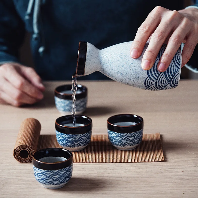Vintage Ceramic Decanter and Cups Set Japanese Style for Sake Umeshu Home Bar Restaurant Use Liquor Serving Gift