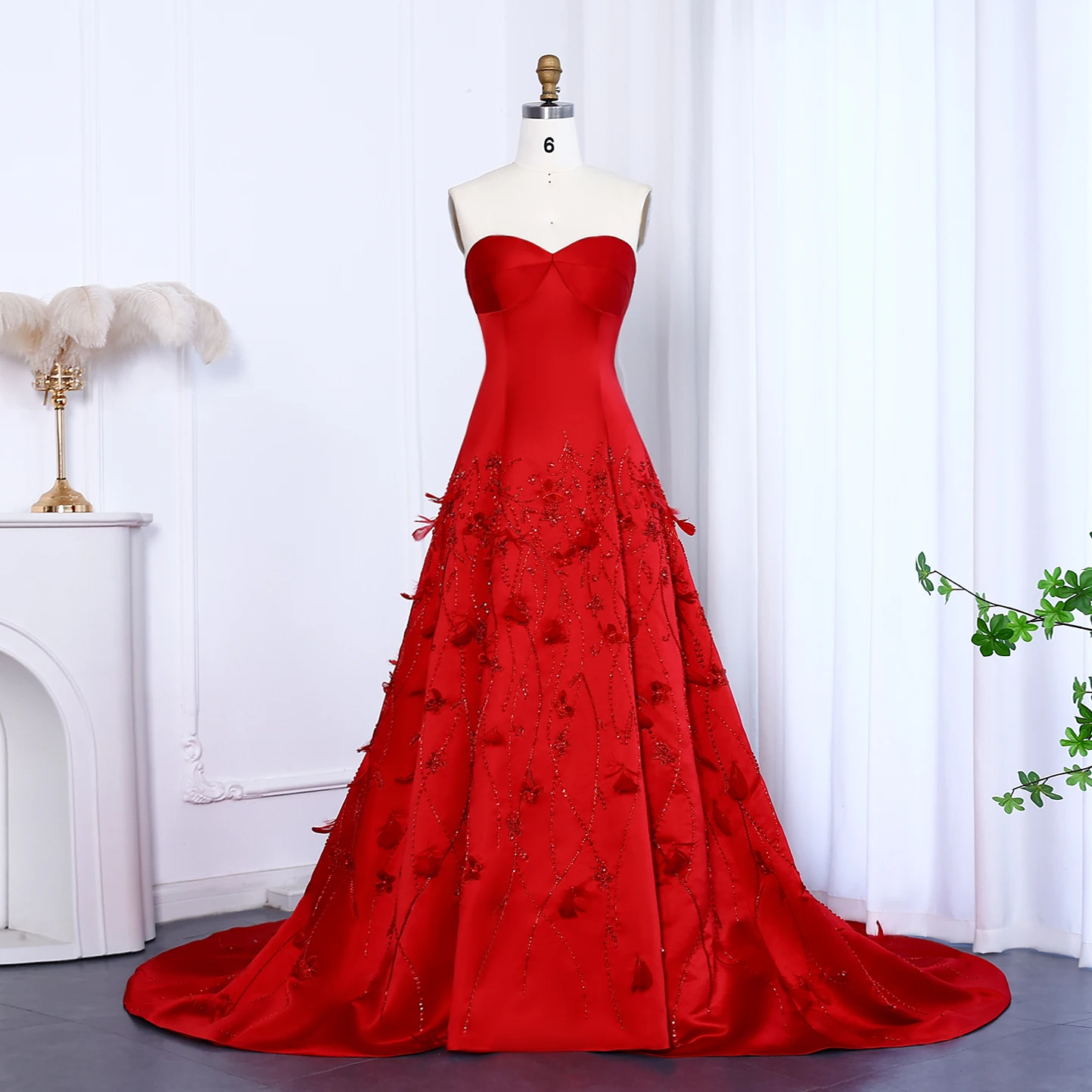 

Luxury Feathers Evening Dresses 3D Flowers Off Shoulder Wedding Dress Exquisite High Quality Prom Party Gowns Women Customized