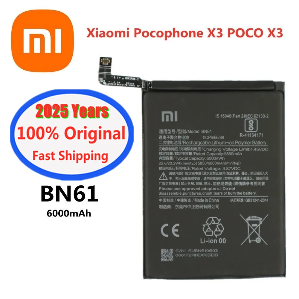 

2025 лет, оригинальный аккумулятор высокого качества BN61 для Xiaomi Poco X3 Pocophone X3 PocoX3, аккумулятор для телефона, аккумулятор, быстрая доставка
