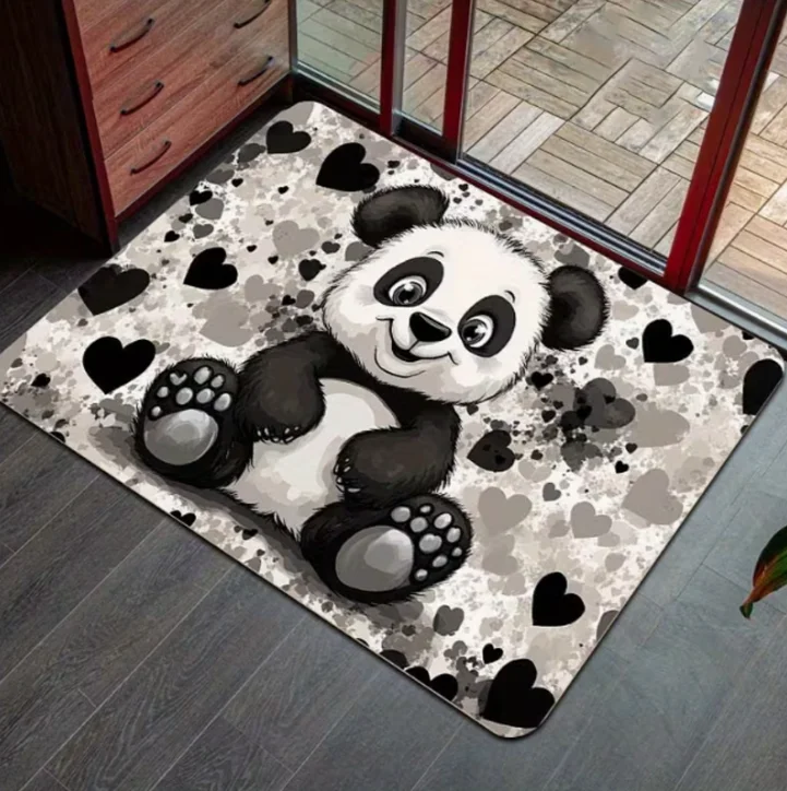 Niedliche Panda-Bodenmatte im herzförmigen Design, weiche Bodenmatte für Eingangsbereich, Badezimmer, Küche, Schlafzimmer und Küchenmatten, Wohnzimmer-Dekoration