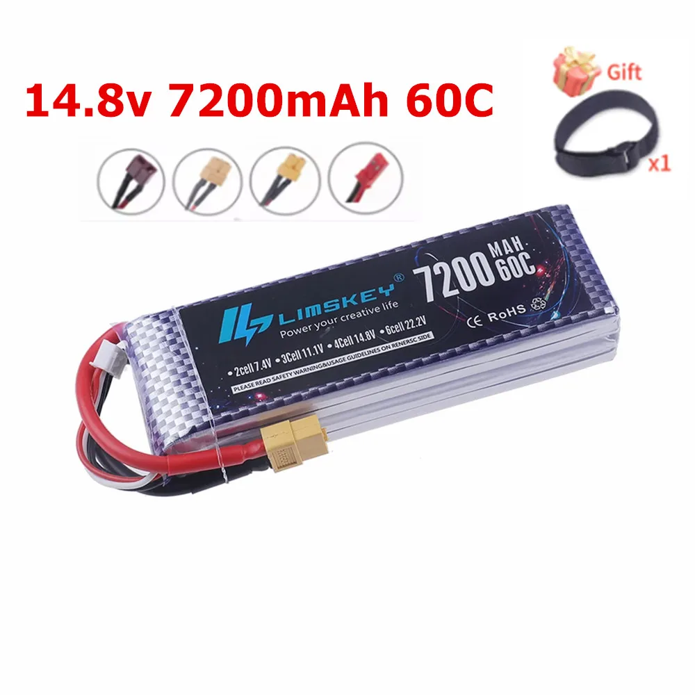 4S Lipo Battery 14.8V 7200mAh 60C For FPV Racing Drone RC Quadcopter 4S Batteries For RC Drones Cars Spare Parts XT60 T XT30 trx