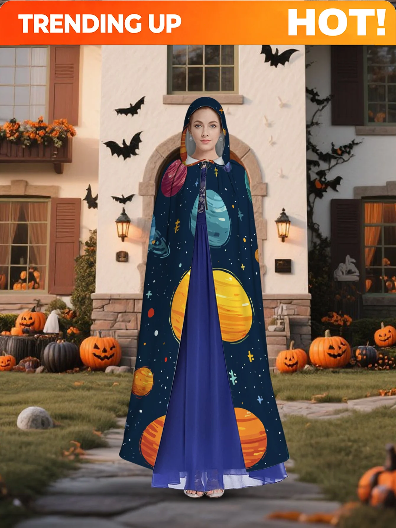 Customization 1pc LianyaoShi Selection 2D Flat Printing Beautiful Hooded Cape Planets Space Stars Galaxy 100% Polyester Mardi