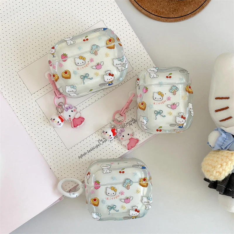 

Korean Cute Cartoon Hellokitty Earphone Case For Apple Airpods 4 3 2 Pro 3 Cover with Pendant Silicone Headphone Charging Cases